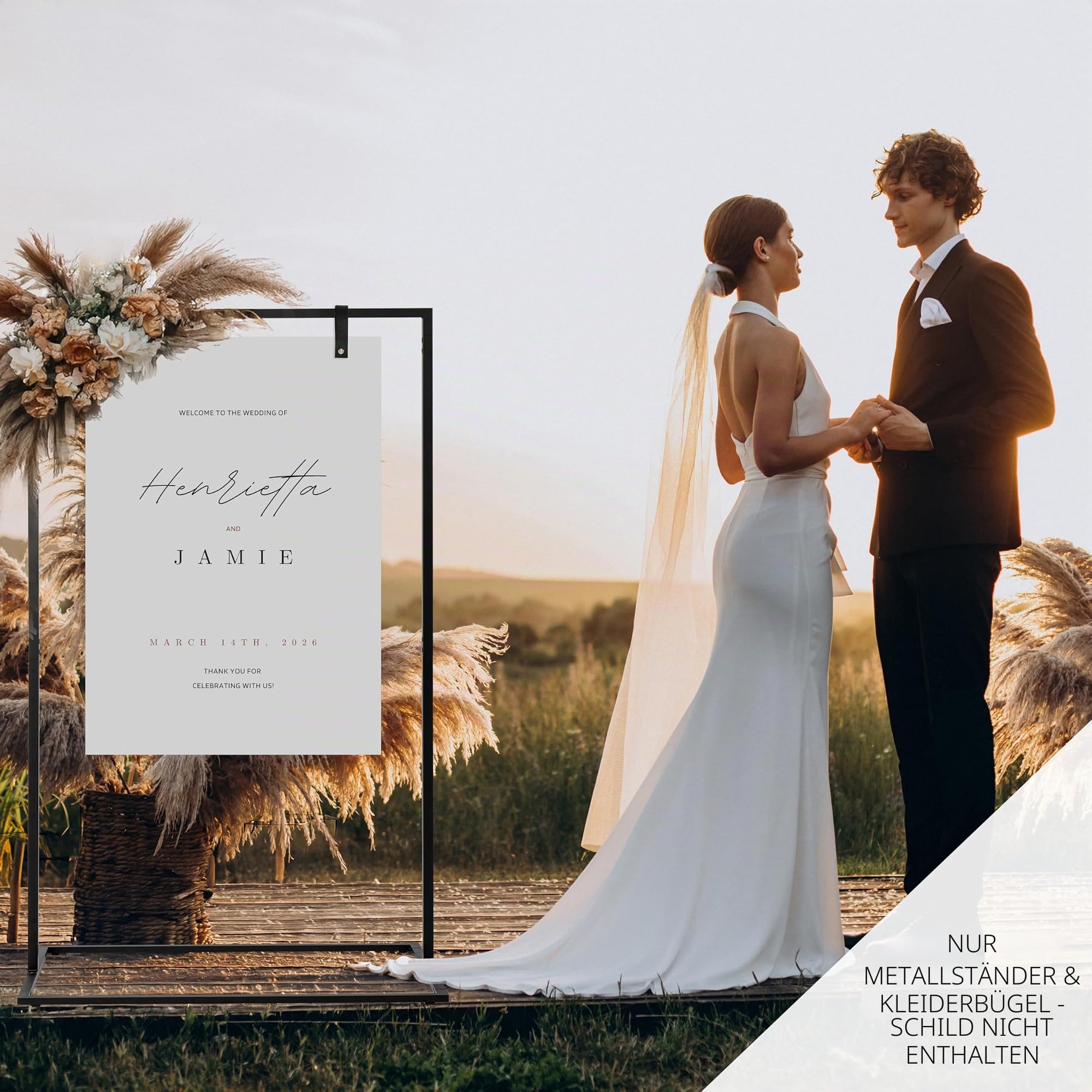 Eleganter Hochzeits-Willkommensschilder-Ständer – stabiler "Welcome to Our Wedding Sign Holder for Seating Charts & Event Decor" – Eine schöne schwarze Metall-Staffelei, um Gäste willkommen zu heißen