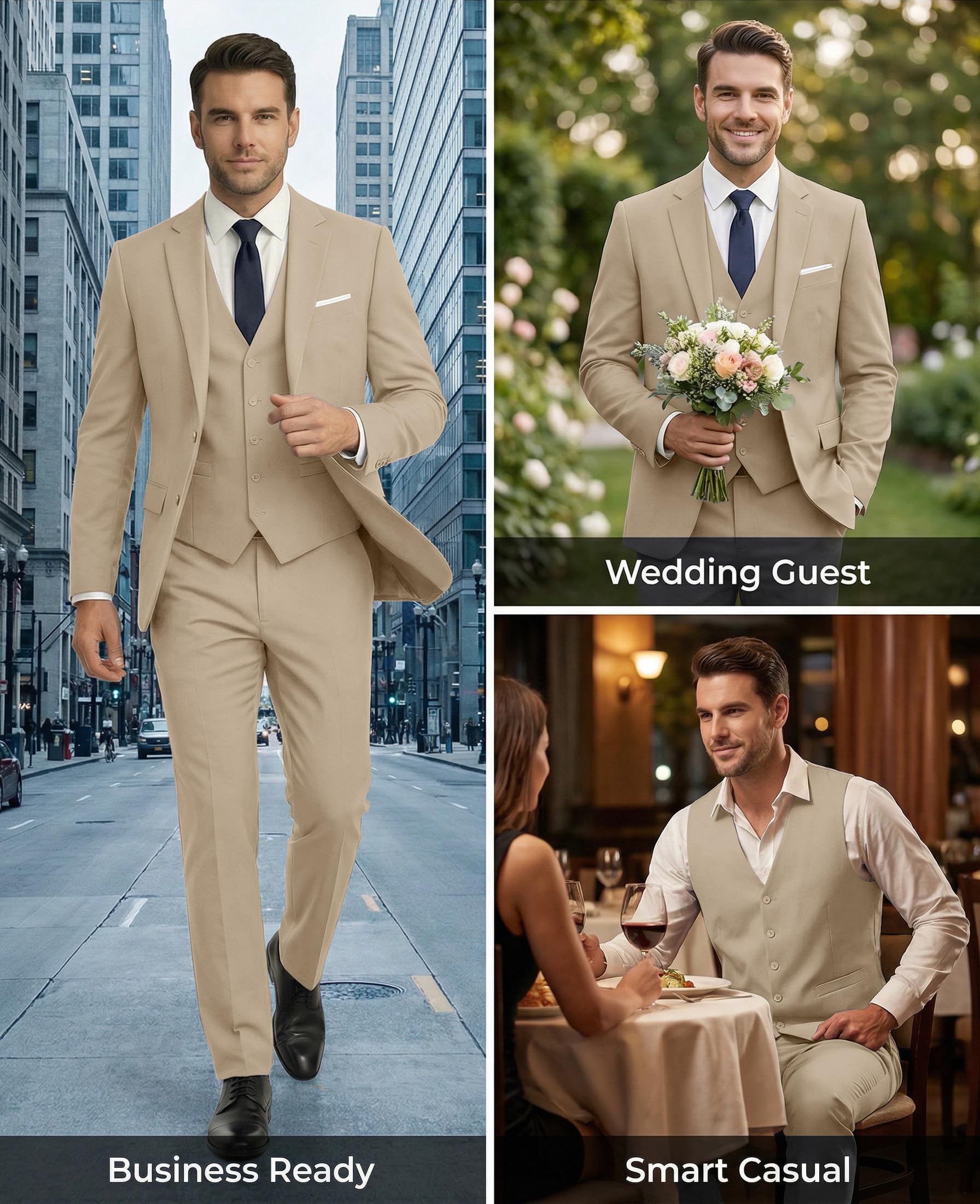 Conjunto de 3 Piezas para Hombre, Ajustado, Traje de Boda, Padrinos de Boda, Traje de graduación, Esmoquin, Negocios, Formal, Casual, Traje de Novio, Chaqueta, Pantalones