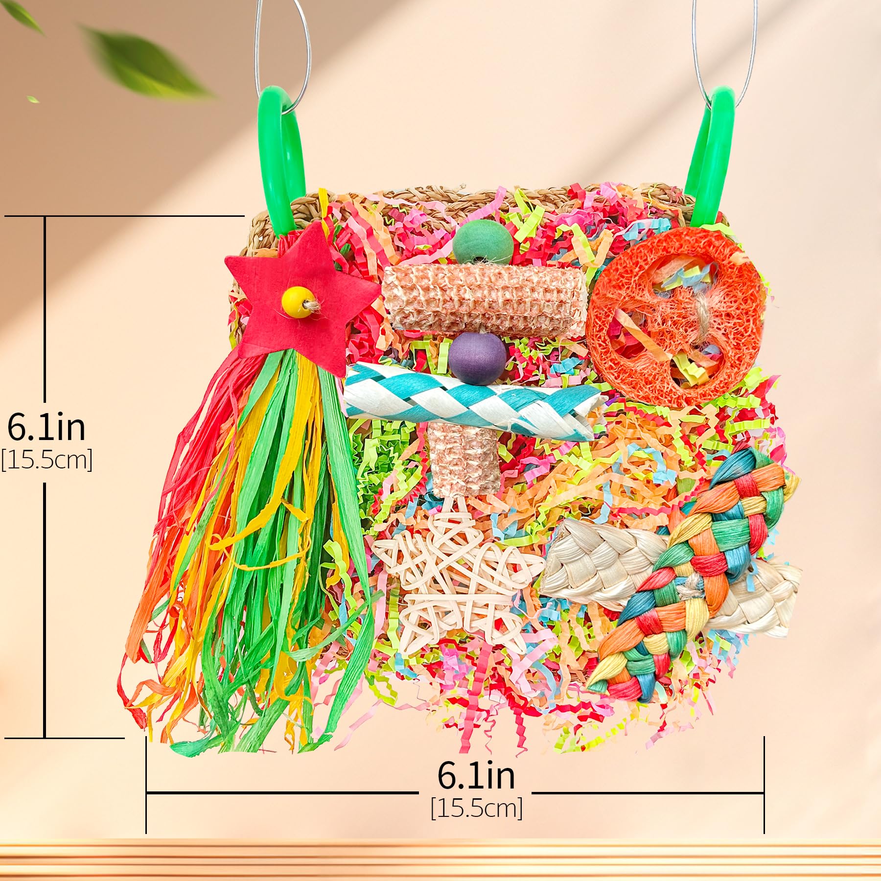 Parakeet Toys, Bird Toy Conure Grass Mat Budgie Shredder Hanging Set Cockatiel Foraging Toys Parrot Climbing WallToy Lovebird Cage Accessories for Small Birds (360 Spinning Toy) - image 4