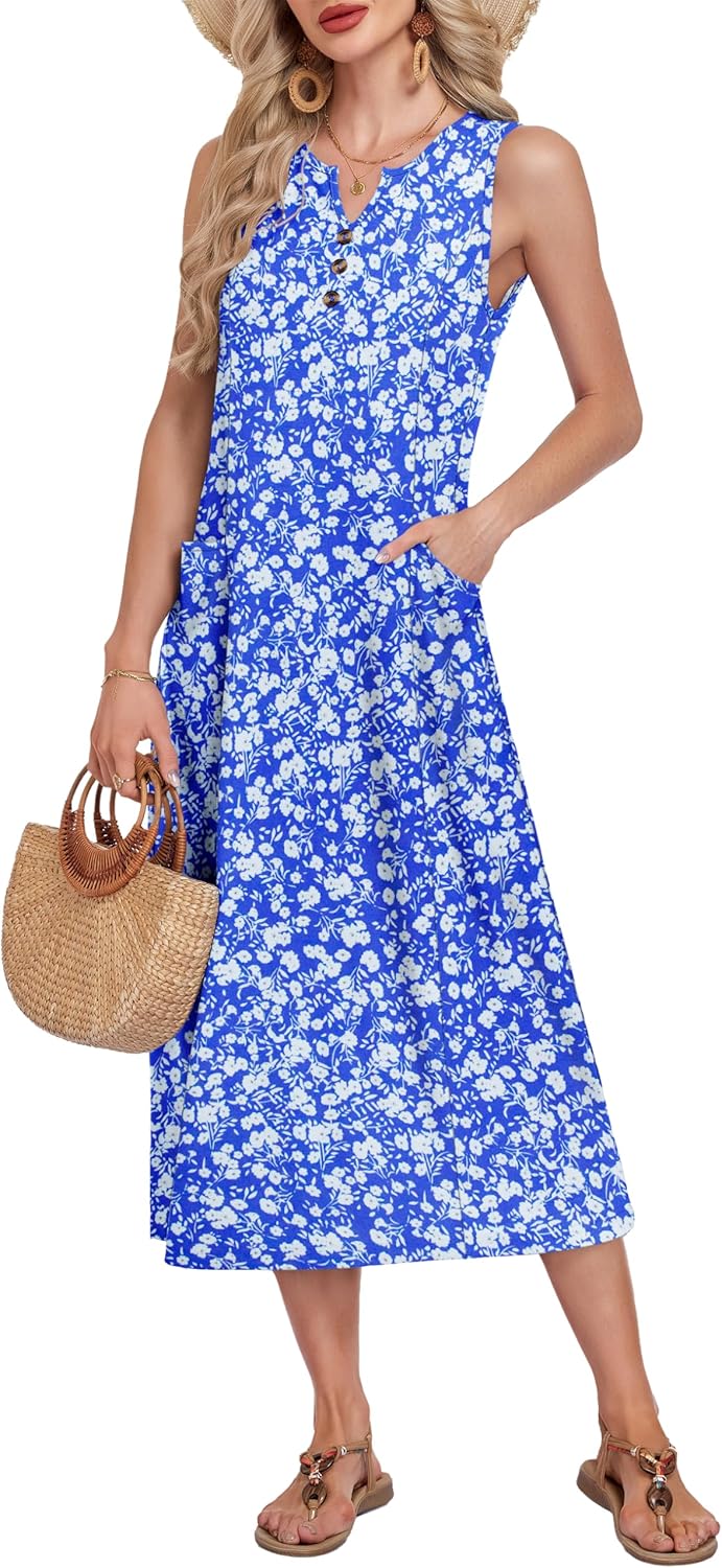 MOLERANI Women's Casual Midi Dress V Neck Sleeveless Summer Beach Button Down Dresses with Pockets 2026 - Image 4