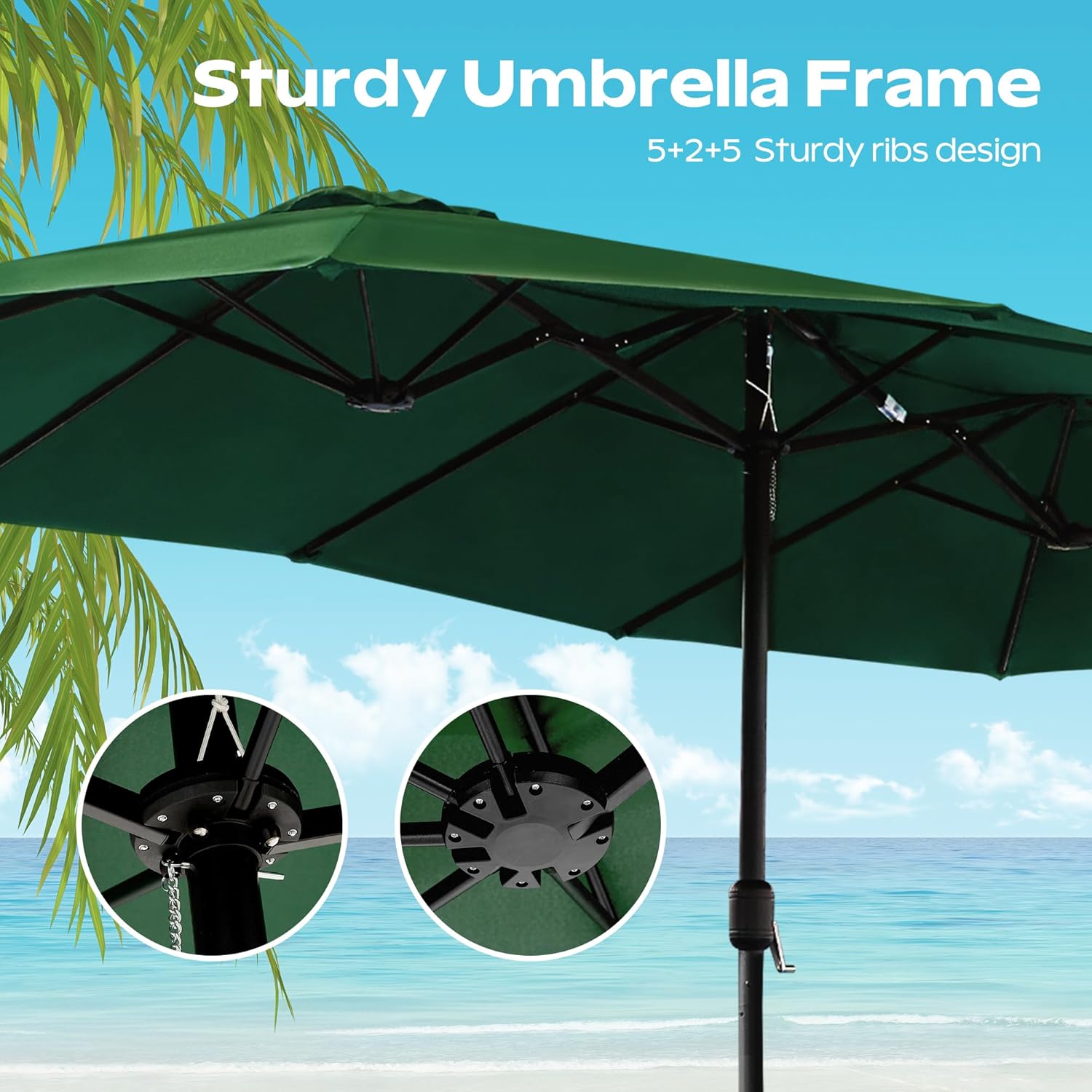 15ft Umbrella Outdoor Patio - Double-Sided Large Market Rectangle Umbrellas with Crank Handle for Patio Garden Yard Pool (No Base)