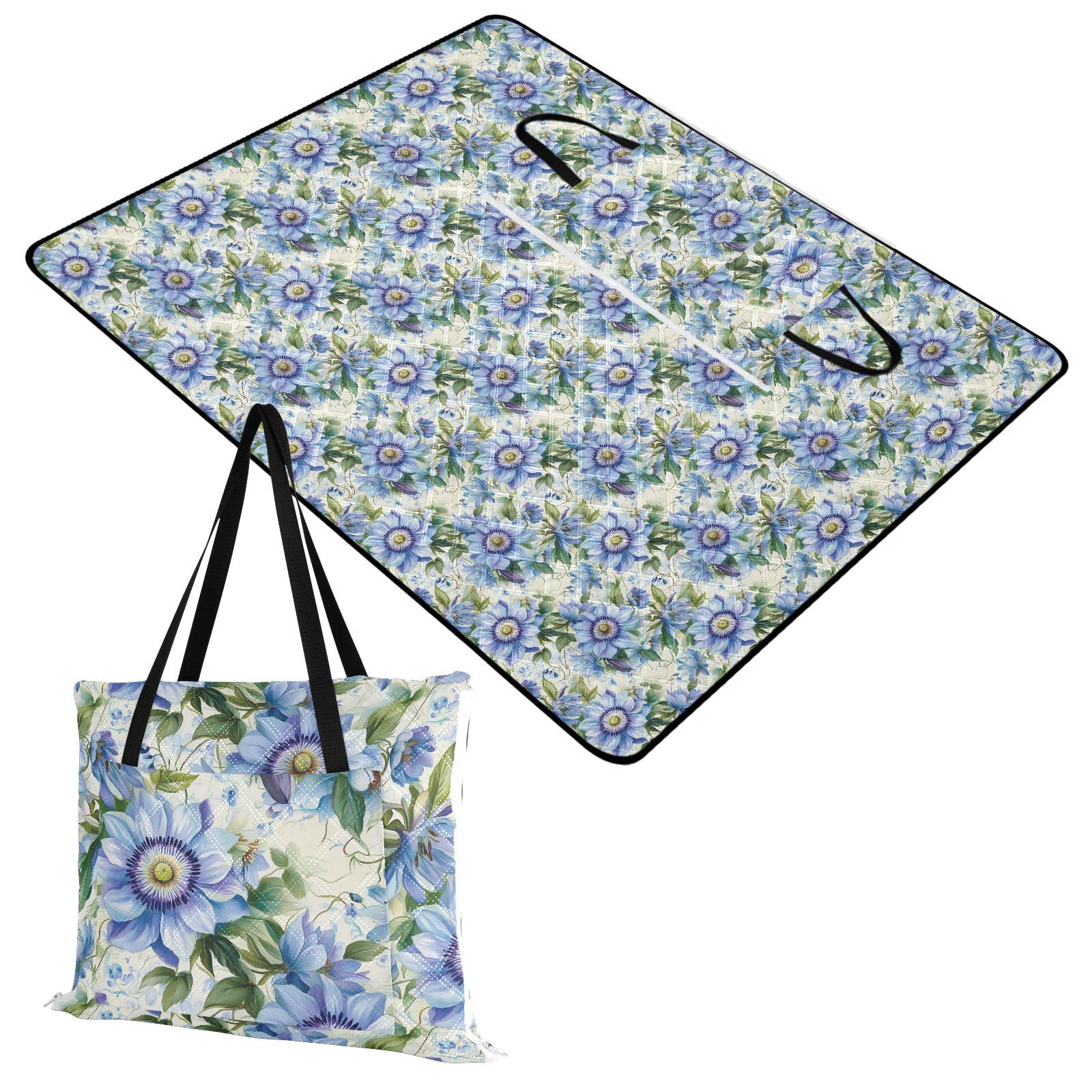 Coperta esterna per erba ripiegabile campeggio partito grande coperta all'aperto per adulti regalo estivo blu fiori primavera Manta de picnic