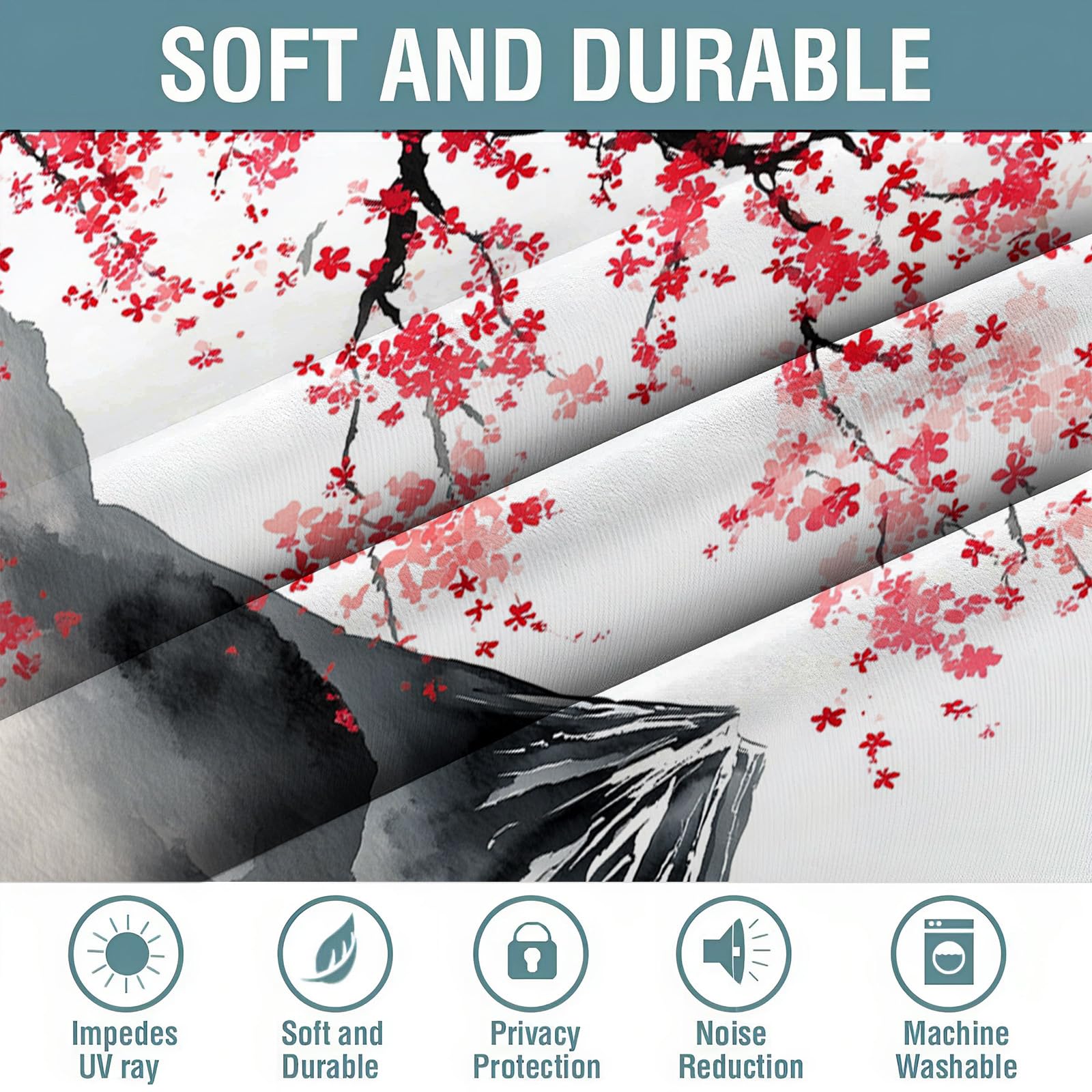 Rideau Occultant Paysage Japonais 140x240cm 2 Panneaux Rideau Thermique Isolant Anti Froid A Oeillets Rideaux Salon Style De Peinture À L'Encre Décoratif Chambre Adult Cuisine