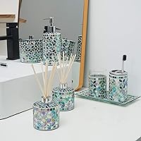 Vista 6 de Juego de 2 botellas decorativas con difusor de varillas de vidrio de mosaico vertical de 7.3 onzas con tapas plateadas y 16 palitos de alimentación