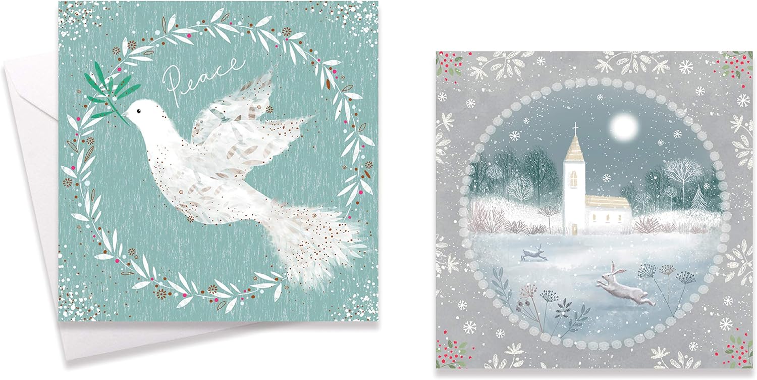 Christmas Cards 10 Square Boxed Dove/Grey Church Office Products