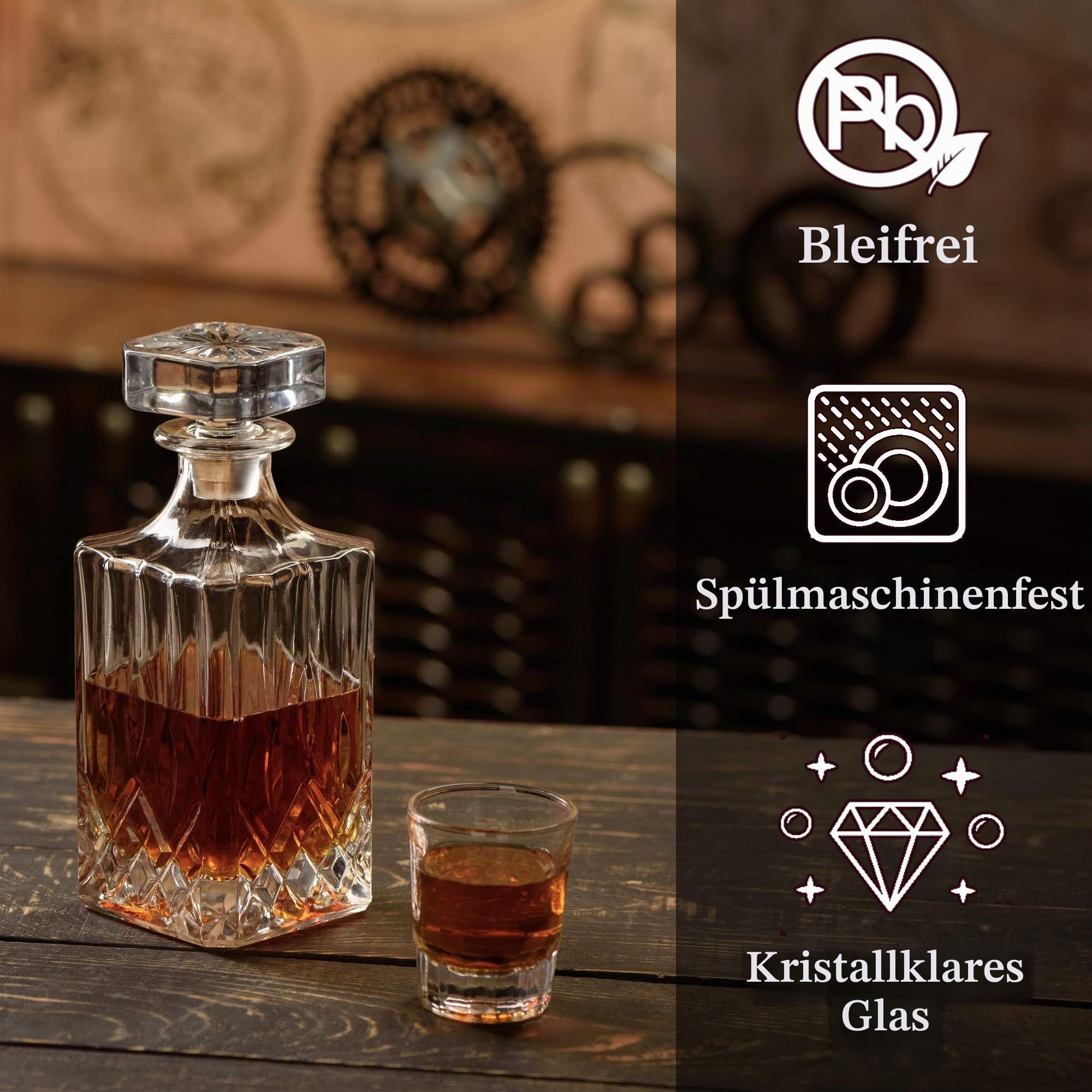Kemstood Whiskey Karaffe (945 ml) - Decanter Set mit Kristallgläsern und altmodischem Oldtimer-Ständer von Kemstood - Personalisiertes Set für Männer - Bar-Accessoires für Alkohol - Whisky Geschenkset