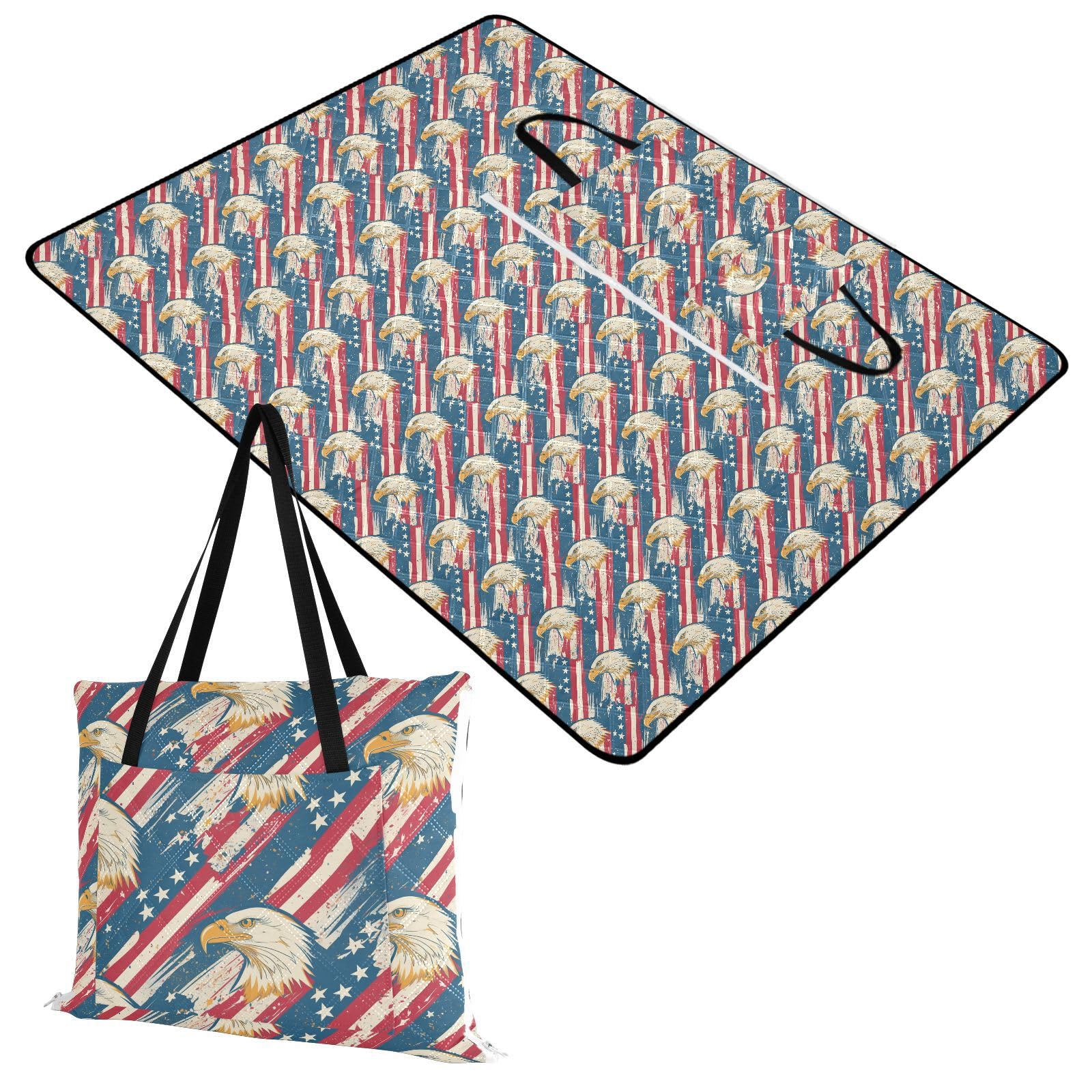 Lake Day Essentials wodoodporny koc koncertowy do pomieszczeń dla dzieci artykuły piknikowe amerykańska flaga dziki ptak Manta para parque
