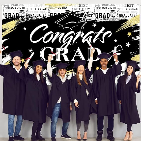 Moukeren Black 2026 Graduation Party Background Congraduation Party Decorations Supplies Graduate Backdrop Grad Banner Backdrop Graduation Theme Photography Background, 72.8 x 43.3 Inch