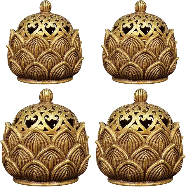 4-Piece Alloy Incense Cone Holder Set for Meditation and Yoga