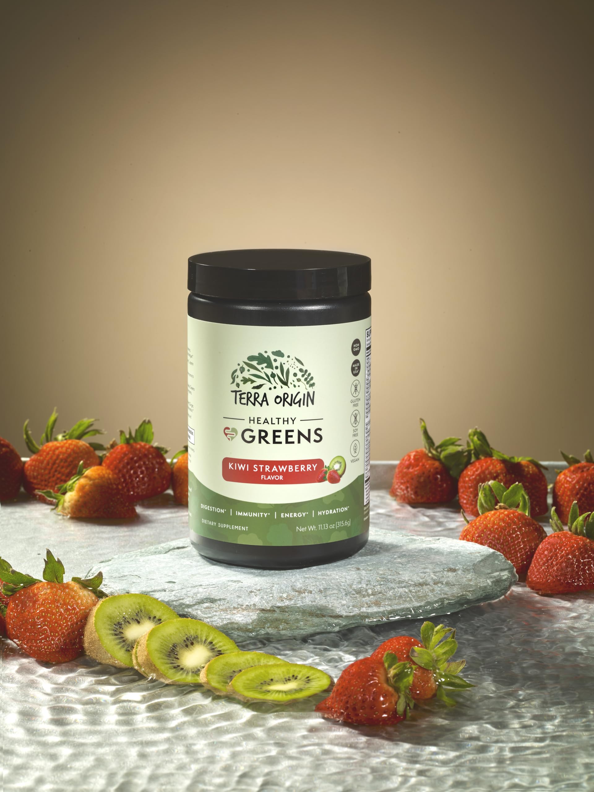 TERRA ORIGIN Super Greens Powder | Greens Superfood Powder with Probiotics, Enzymes & Spirulina | Vegan, Non-GMO, Gluten Free | Gut Health, Immunity & Bloating Relief | 30 Servings Kiwi Strawberry — Amazon image 5