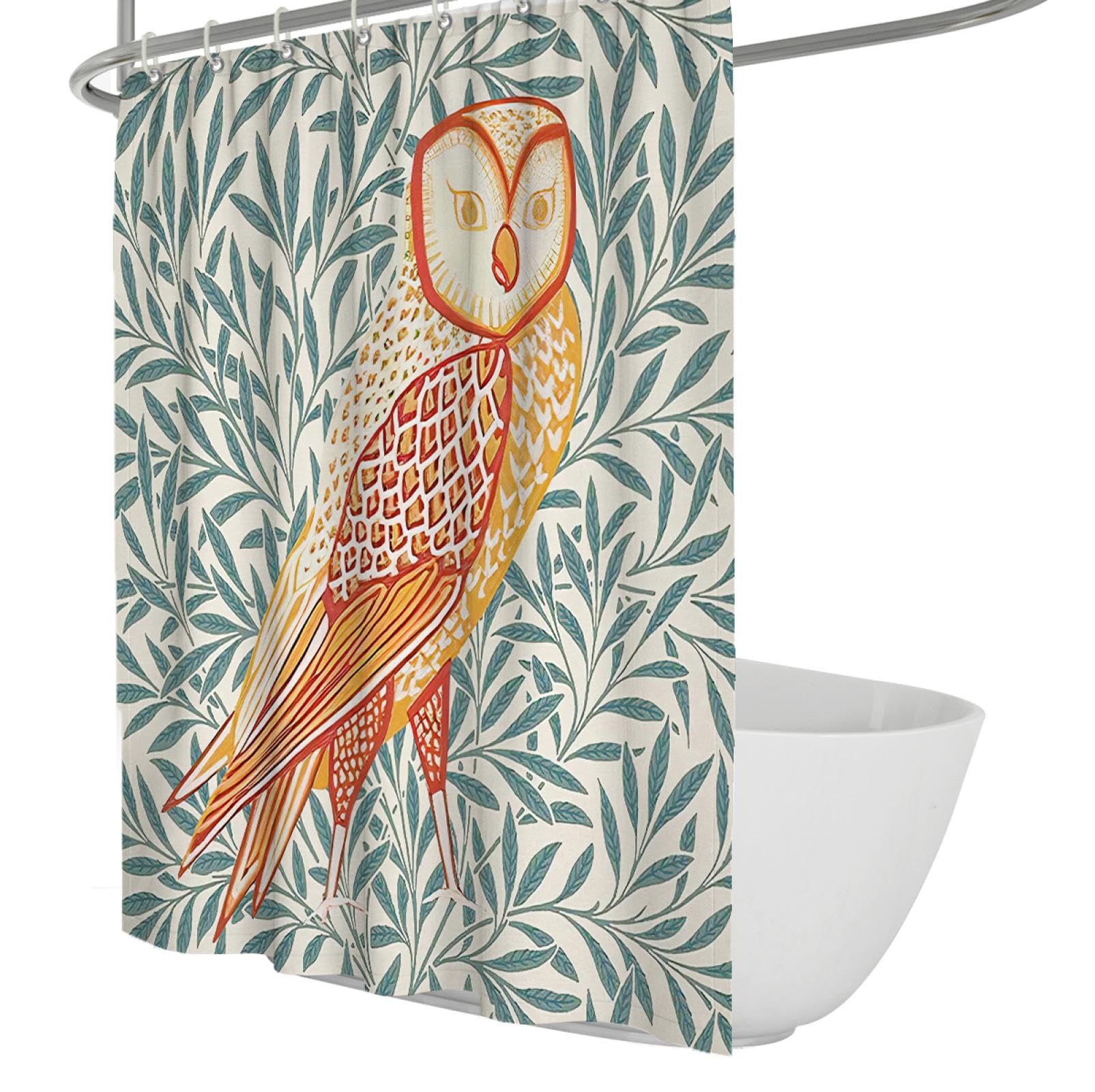 MOKOSAISE Willam Morris Shower Curtain Set with Hooks Vintage Bird Plant Painting Waterproof Fabric Quick Dry Shower Curtain Hotel Quality W180xL180cm