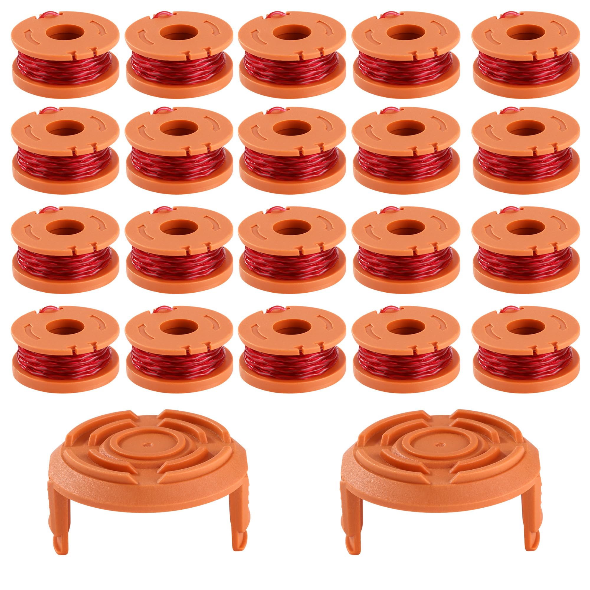 20 Piezas Bobina De Hilo para Compatible,Carrete para Cortabordes Apto para Worx, con 2 Tapas, 3 m de Largo, Ø 1,65 mm