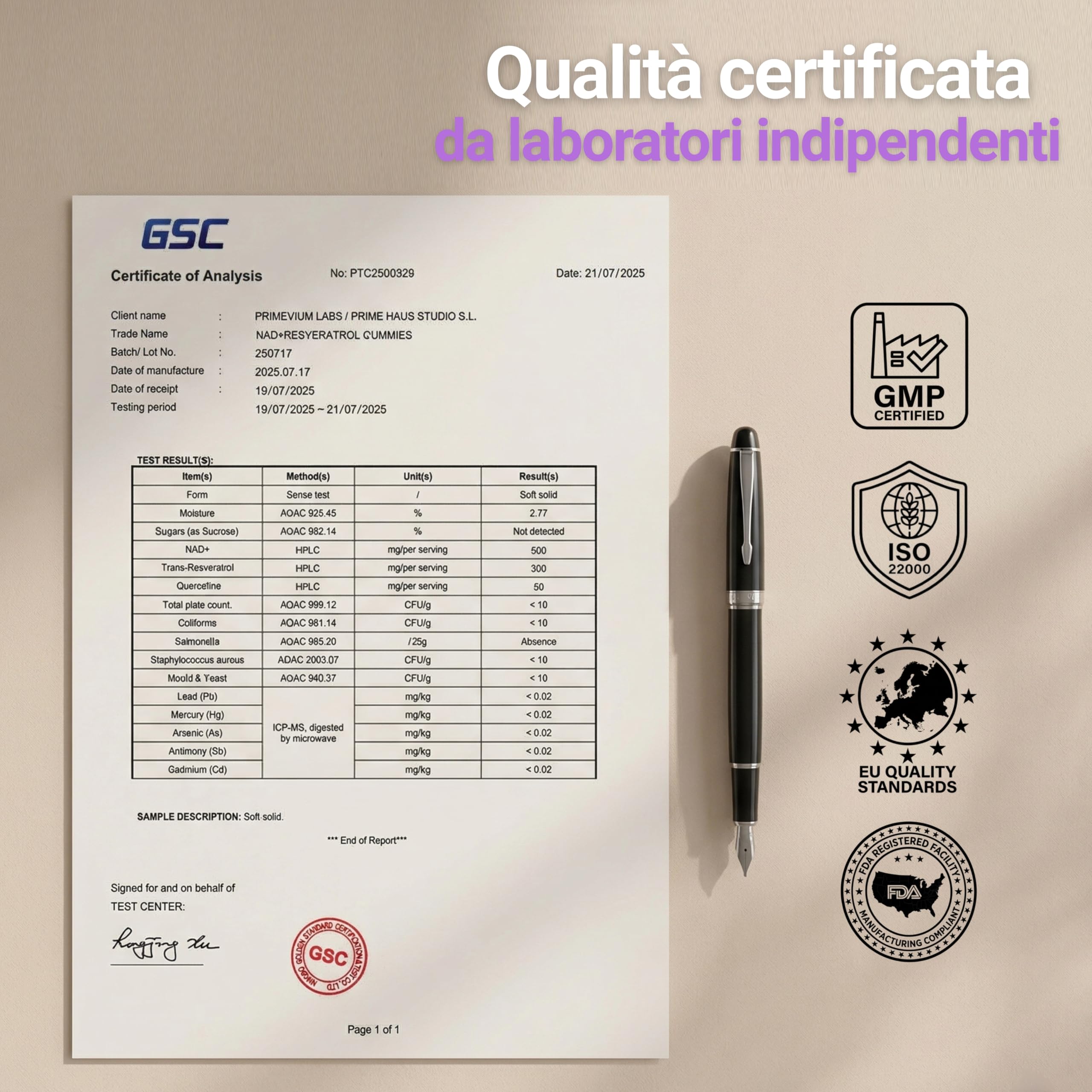 NAD+ con Resveratrolo e Quercetina - 60 Gummies Vegane Senza Zucchero - 850 mg per dose - Formula ad Alta Potenza - Integratore per Energia, Vitalità e Longevità - Primevium Labs