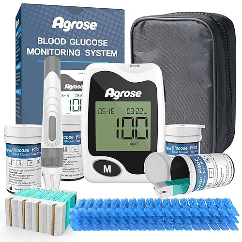 Agrose Kit de monitor de glucosa en sangre, 50 tiras de prueba para diabetes, 50 agujas de muestreo de sangre, 1 glucómetro, medidor de prueba