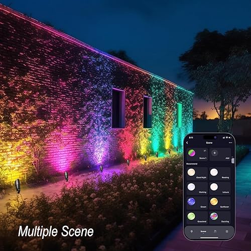 Miniatura 8 de RGB+CCT Iluminación de bajo voltaje para paisaje al aire libre con cambio de color, IP65 impermeable, focos elevados para jardín y patio, focos de