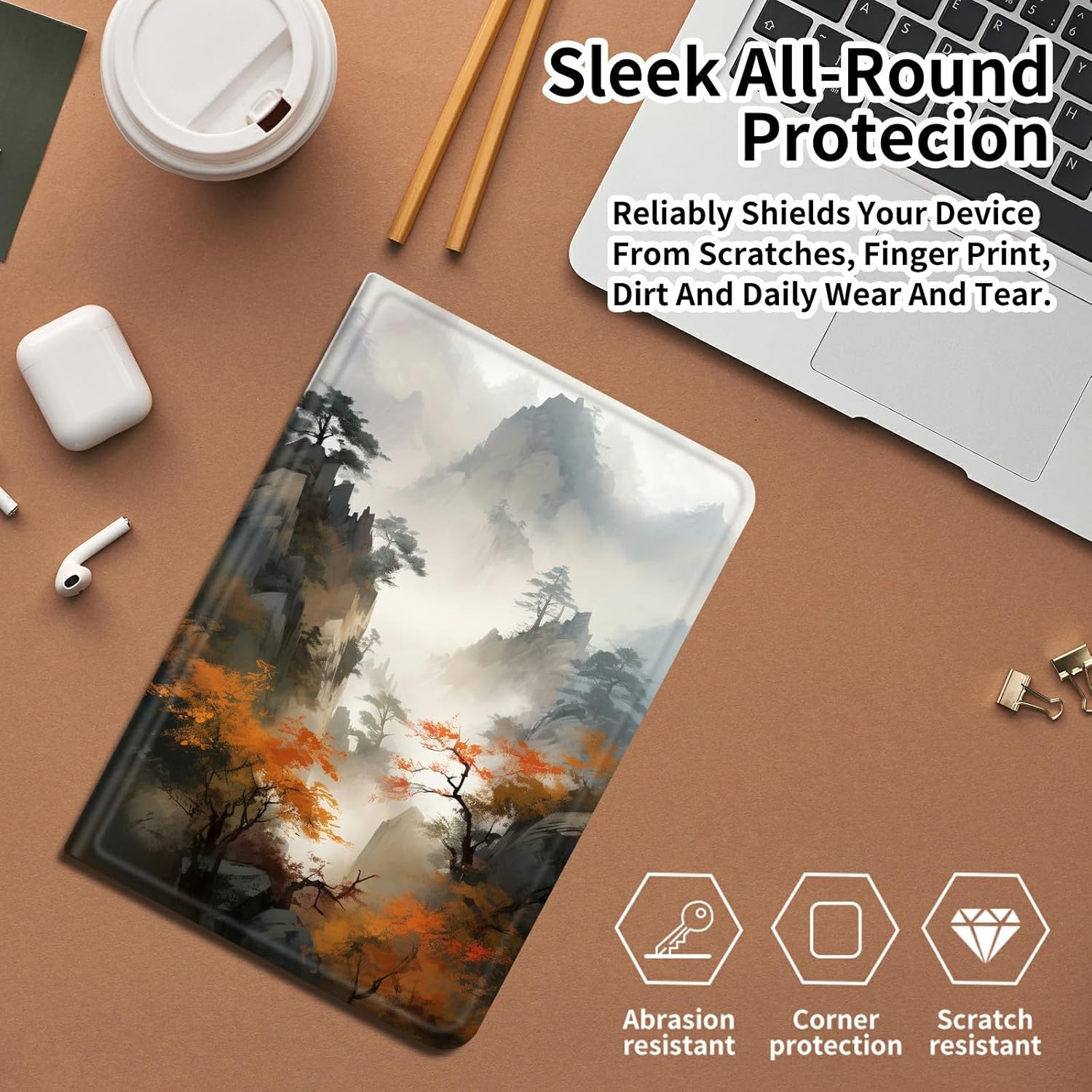 Case for Amazon Kindle Fire 7 Inch Tablet (9th/7th/5th Generation, 2019/2017/2015 Release),Slim PU Leather Folding Stand Protive Cover with Auto Wake/Sleep,Mountain with Fog