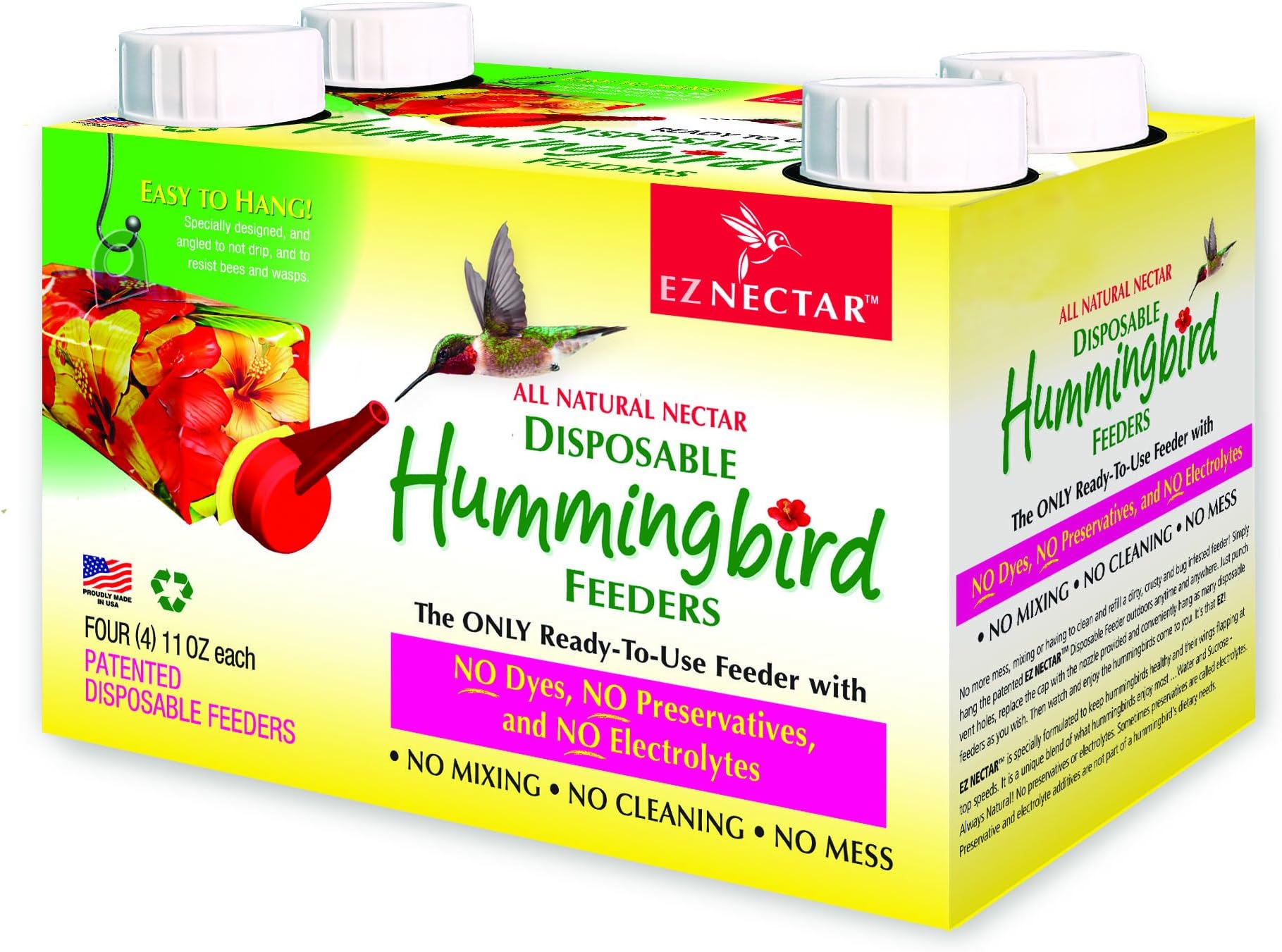 EZNectar Disposable Hummingbird Feeders with Nectar, 4 Pack 44 Fl Oz Total