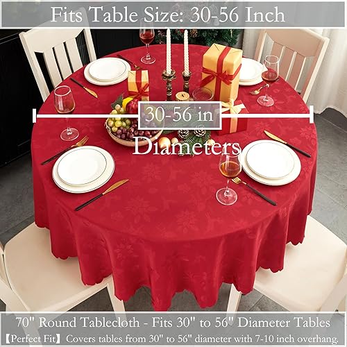 Miniatura 173 de Mantel Redondo Dorado Mantel de Mesa con Patrón de Hojas Borde Festoneado Sedoso Suave Impermeable Lavable 50 Pulgadas Cubierta de Mesa de Tela