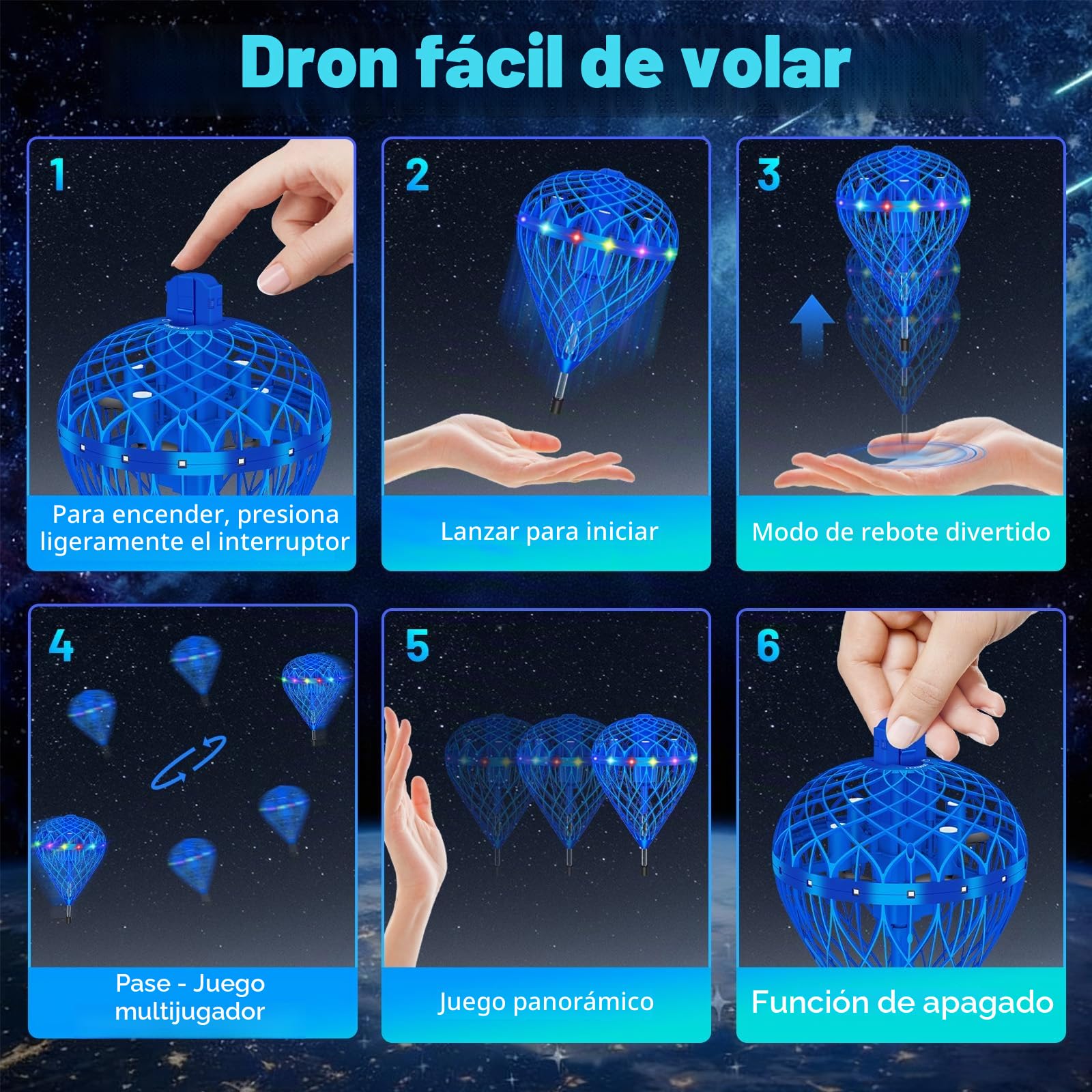 Mini dron para niños, pelota voladora, bola voladora con luz RGB, rotación 3D, bola de salto con 2 baterías, regalos de cumpleaños de Navidad para niños, juguete para niños a partir de 6 años