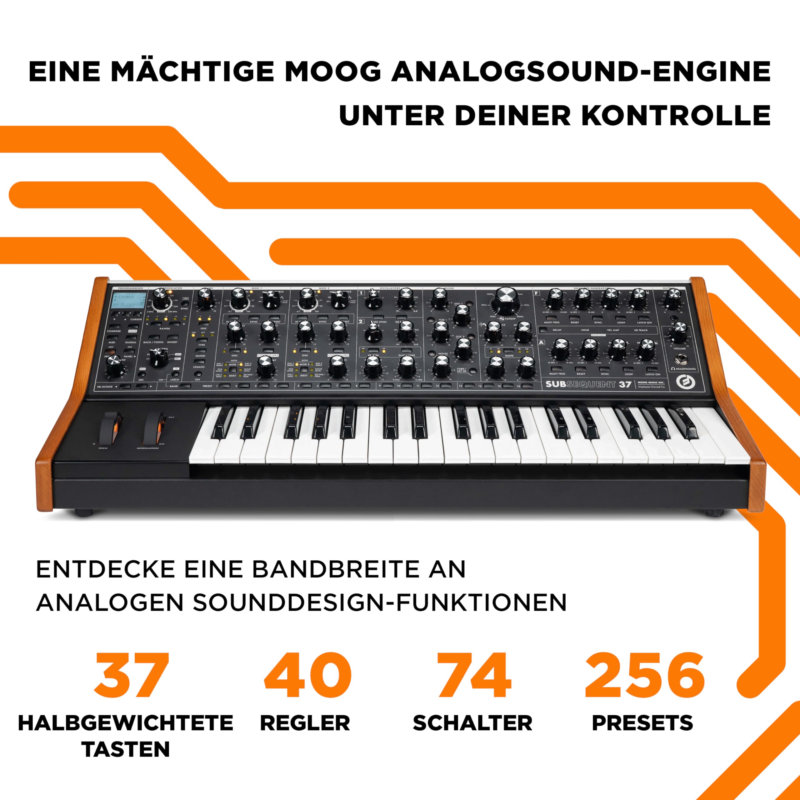MOOG Subsequent 37 - Paraphoner Analogsynthesizer und MIDI-Keyboard Mit 37 Halbgewichteten Tasten, Kopfhörer-Amp, 256 Presets, Screen und Software Editor