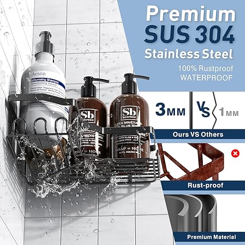 Miniatura 4 de Organizador de ducha de esquina de 3 unidades, organizador de ducha adhesivo para almacenamiento de baño, decoración del hogar y cocina, sin