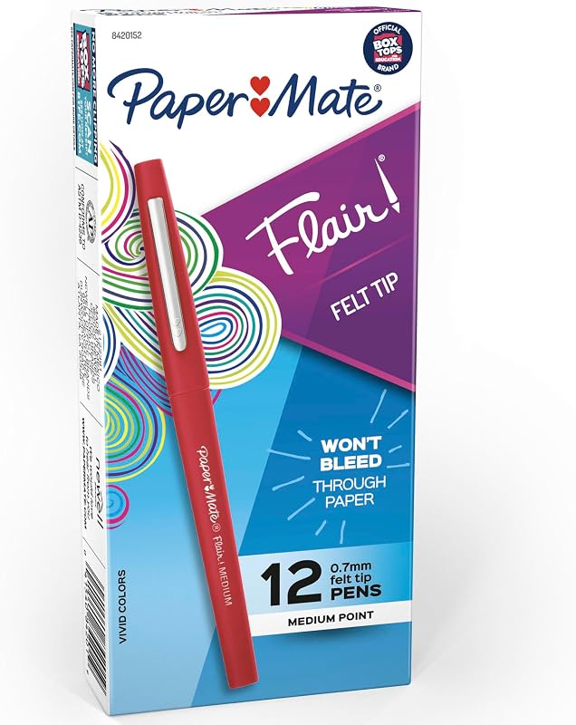 Flair Felt Tip Pens, Medium Point (0.7mm), Red Ink, 12 Count - Teacher Supplies, Arts & Crafts