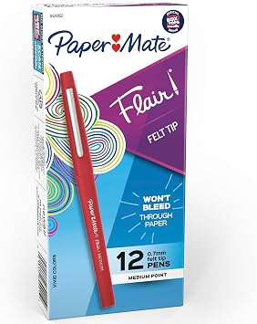 Paper Mate Flair Felt Tip Pens, Medium Point 0.7mm, Red Ink, 12 Count - Teacher Supplies, Arts & Crafts