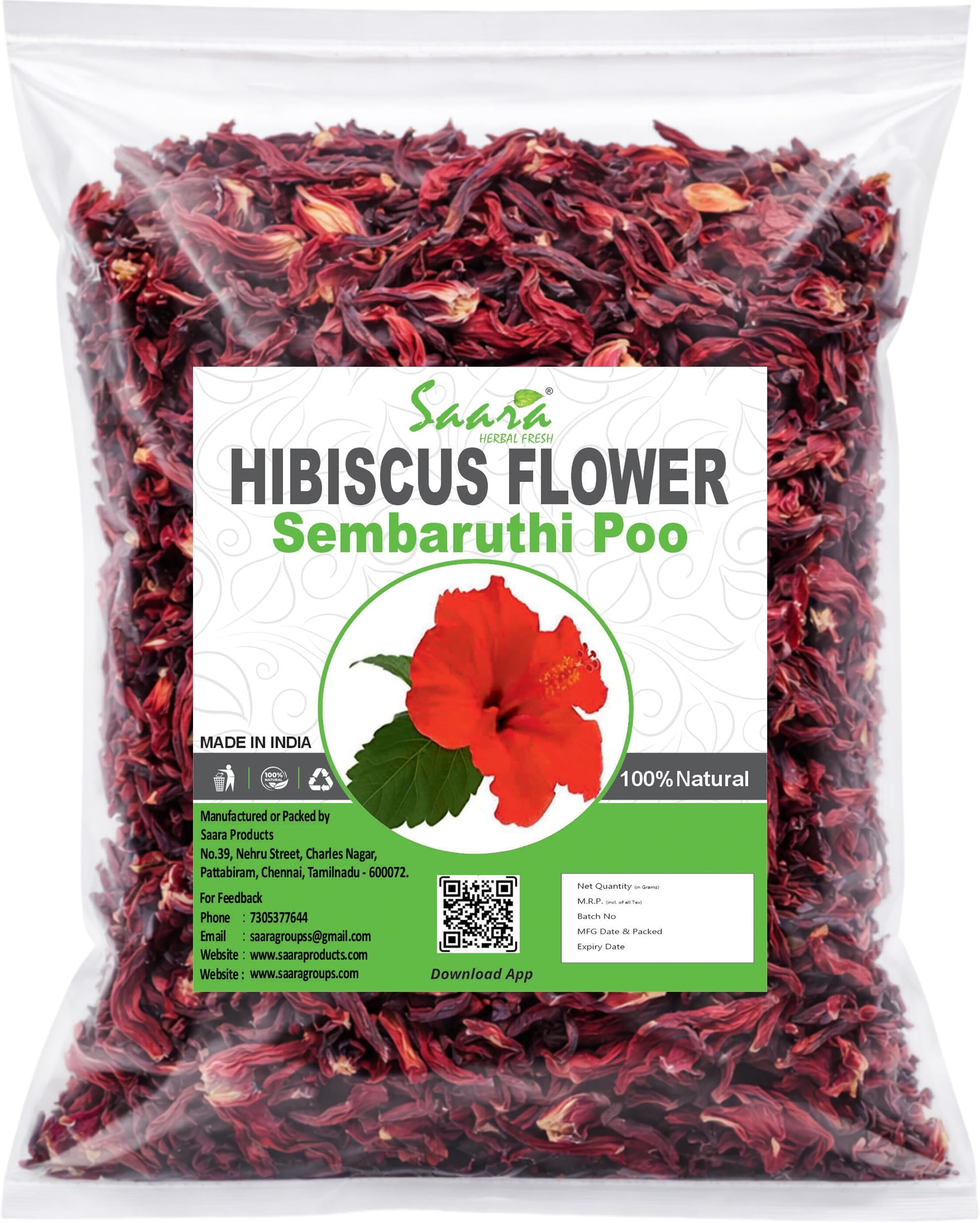 Dry Hibiscus Flower, 100g| Sembaruthi Poo | Gudhal Ka Phool | Rosa-Sinensis for Hair Care, (Pack of 1 X 100gm),1 Count