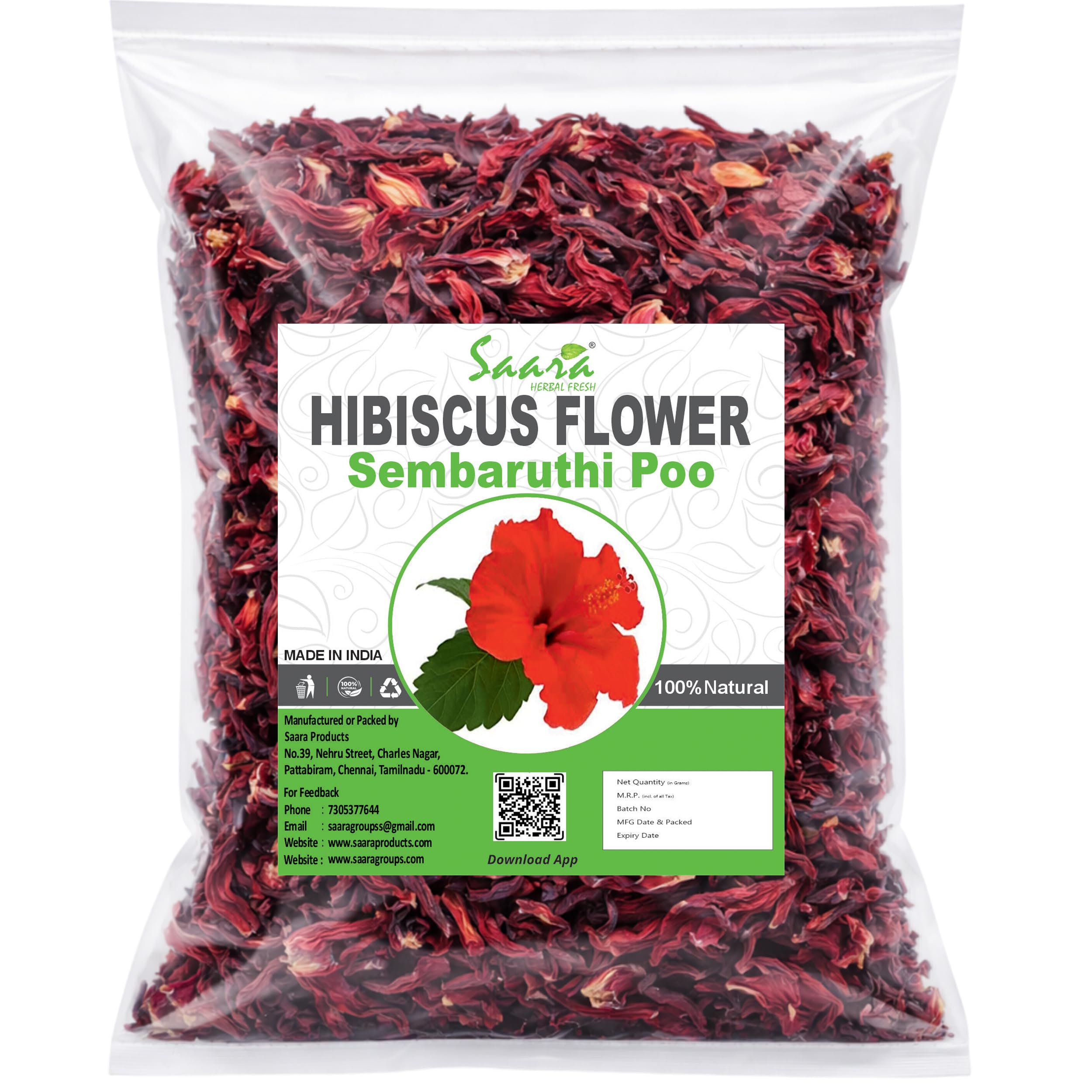 Dry Hibiscus Flower, 100g| Sembaruthi Poo | Gudhal Ka Phool | Rosa-Sinensis for Hair Care & FacePack, (Pack of 1 X 100gm)