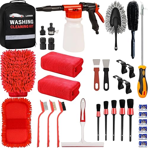 Car Wash Kit Car Wash Cleaning Kit with Car Wash Foam Gun Microfiber Sponge and Towels Tire Brush Built, Car Foam Gun, Car Cleaning Tool