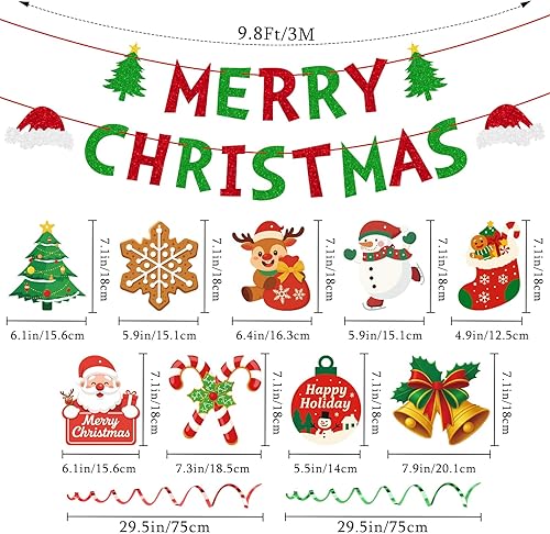 Miniatura 2 de jijAcraft Cartel de decoración navideña de Feliz Navidad, 38 piezas de remolino colgante premontado, decoraciones de Navidad para interiores,