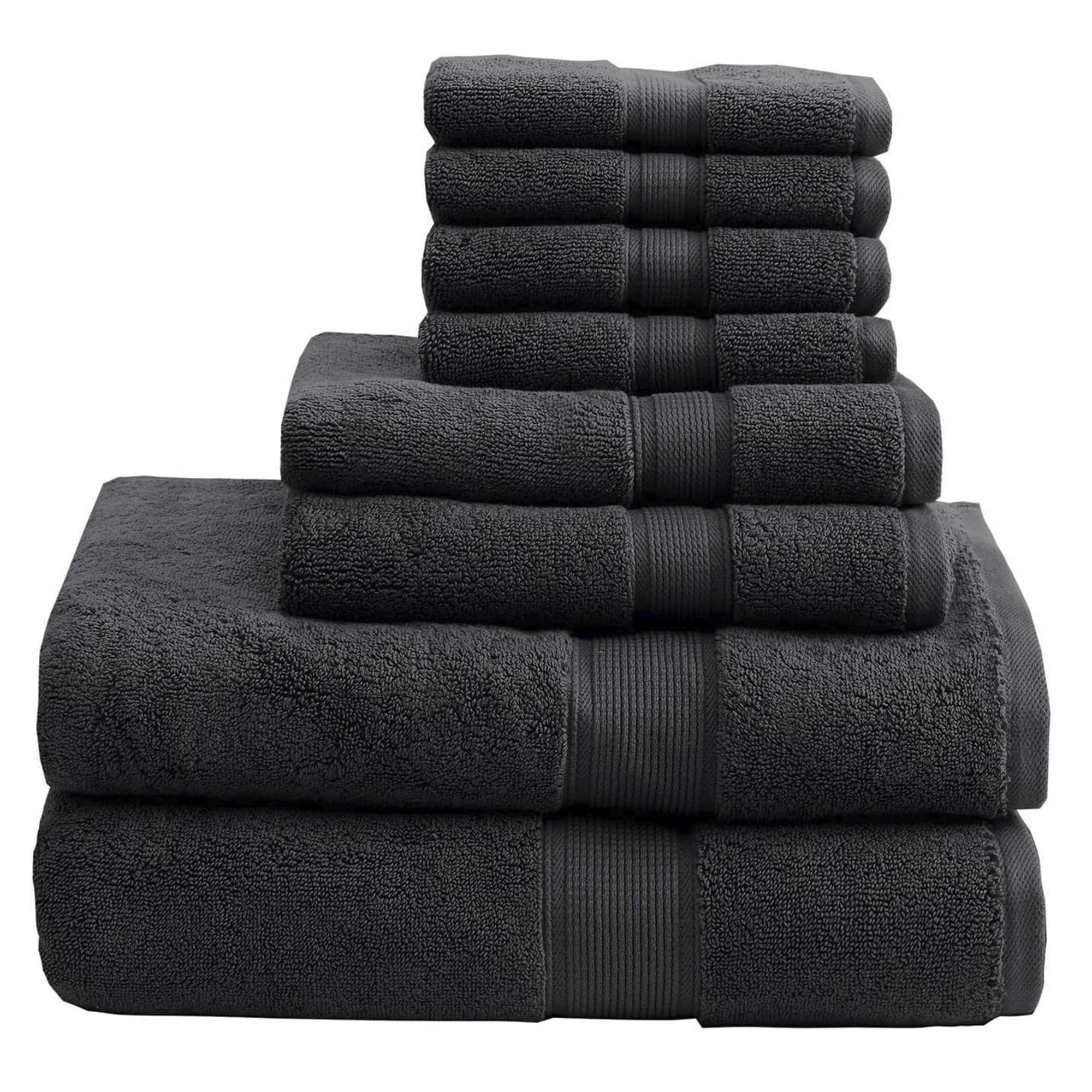Madison Park Madison Park 800GSM 100% Cotton Bathroom Bath Towel Set of 8, Black | Long Staple, Highly Absorbent, Durable Hotel Spa Quality, Quick Dry, Double Stitched Hems, Lint Reducing, OEKO-TEX Certified, Black, Multi-Sizes