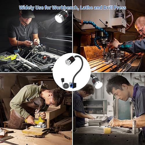 Miniatura 8 de WangJiaTai Luz de trabajo magnética, 10 W, luz LED para máquina con cuello de cisne flexible y base magnética, lámpara de herramienta para torno de
