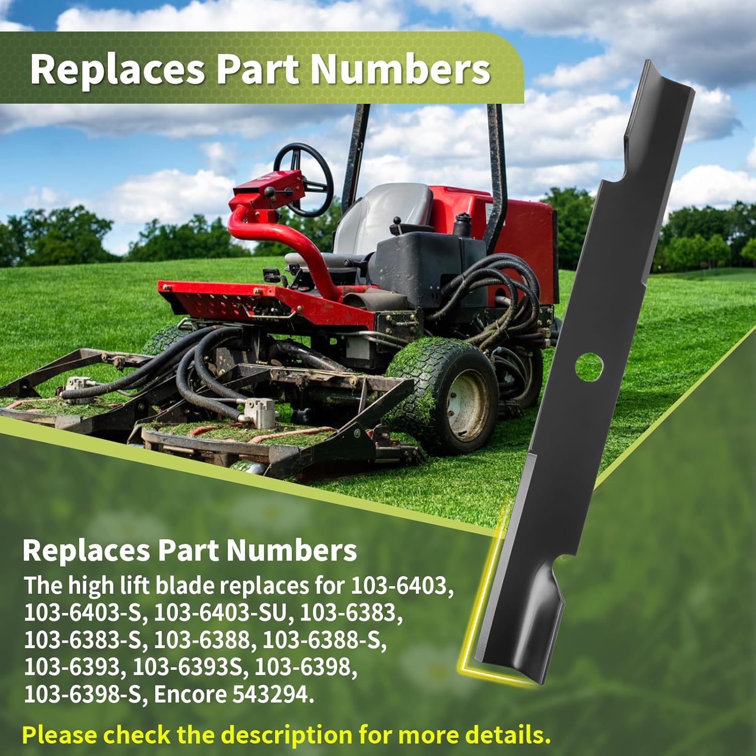 Keycci 103-6403 Hi Lift Mower Blade Compatibles with Ex Mark L Azer Z 60 Inch Deck, 103-6403-S Heavy Duty Mower Blade for Ex Mark L Azer Z XP AS XS E-Series S-Series, 3 Pack