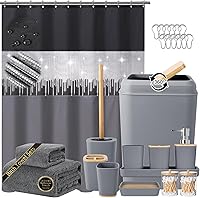 Vista 38 de Juego de baño negro, papelera de baño de 9 piezas, decoración para baño con soporte para cepillo de dientes, taza, dispensador de loción, bandeja