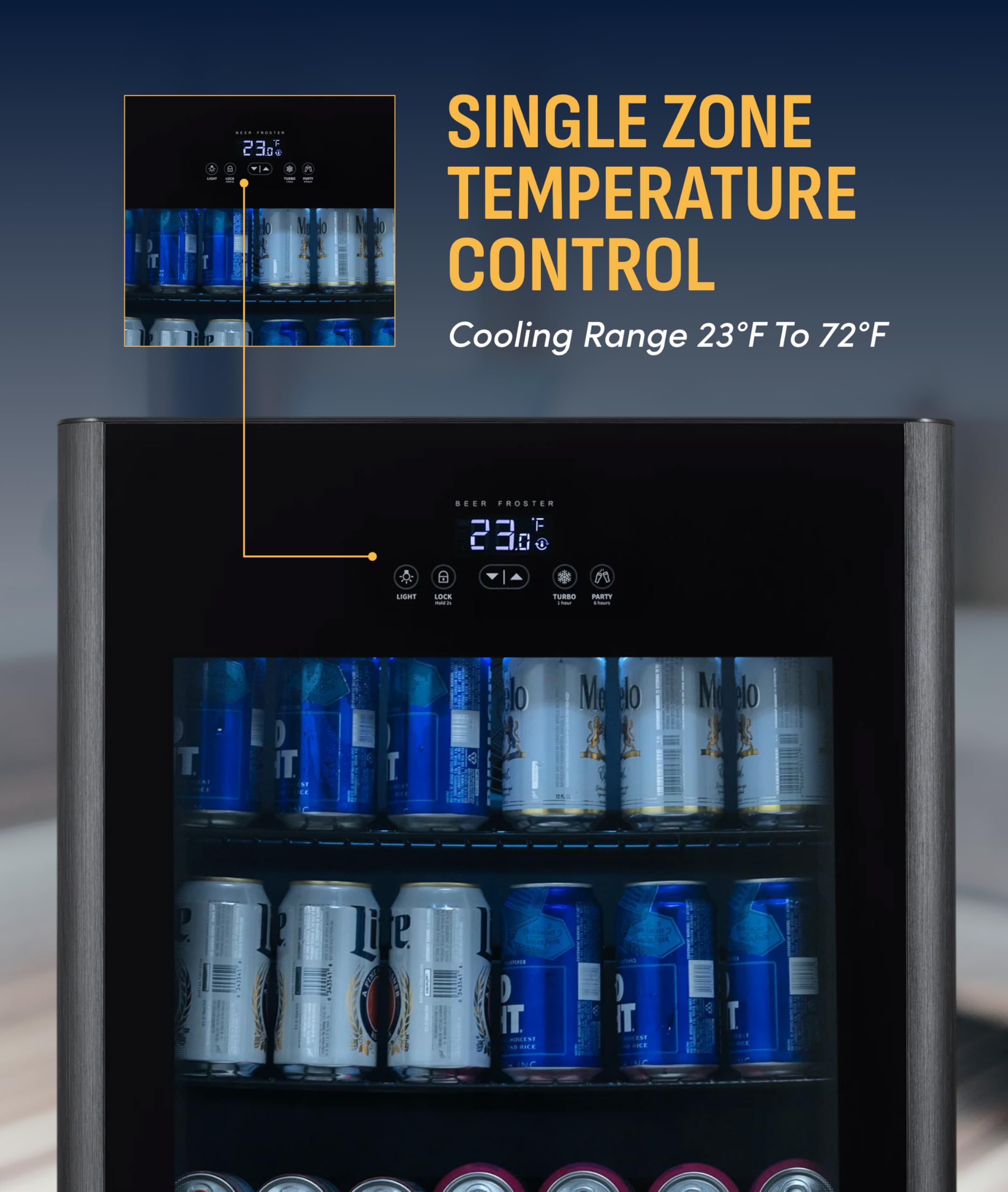 NewAir 125-Can Beer Froster | Ultra-Cold Mini Fridge For Bedroom, Gaming Or Office | 23°F Beverage Cooler With Turbo & Party Mode | Black on Fridge.com - View 5