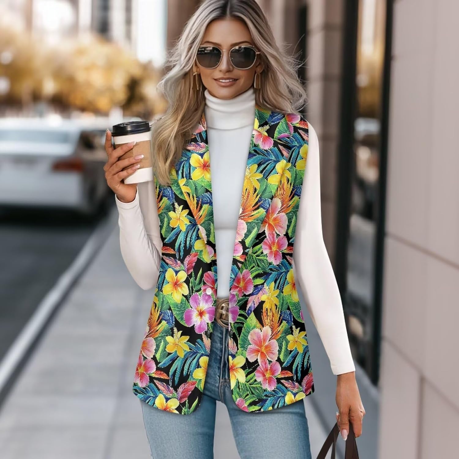 Womens Casual Suit Vest Loose Fit One Button Waistcoat Sleeveless Blazer Jackets Dressy Blazers Vest Tops