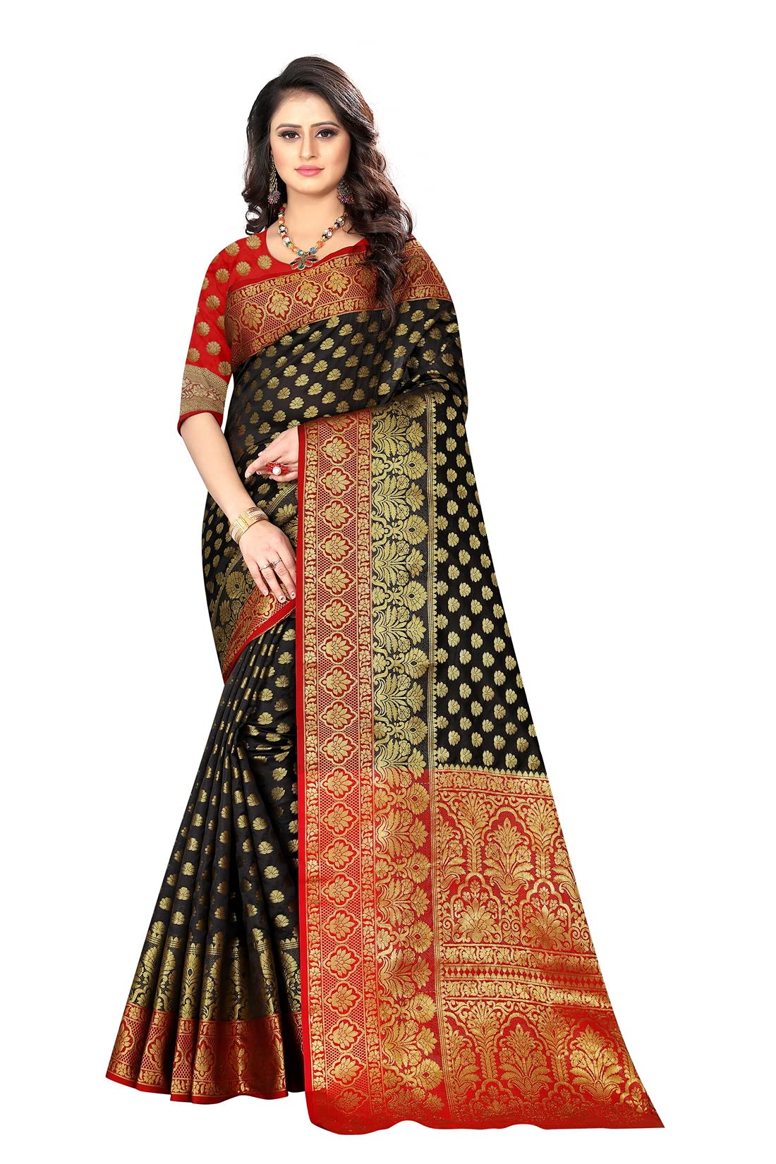 Rihana fashionIndian Women's Banarasi Art Silk Woven Work Saree with Unstitch Blouse Piece Pari-9022
