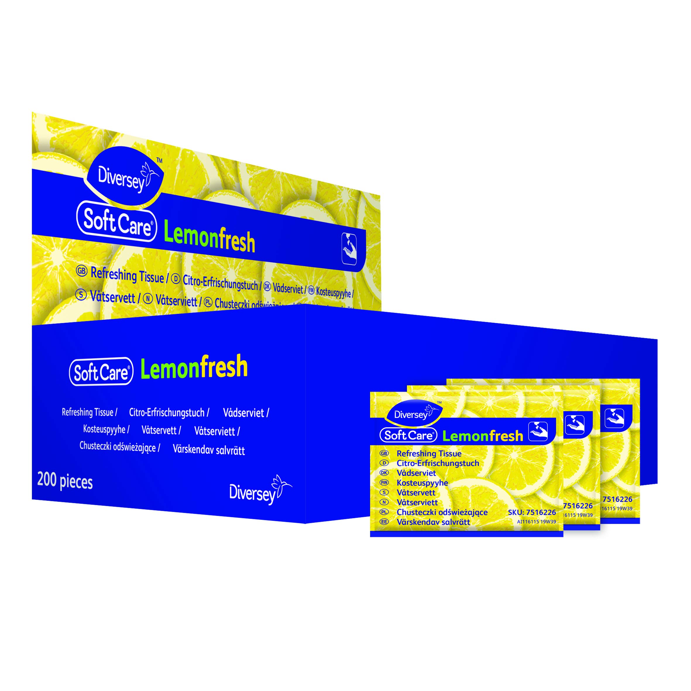 Diversey 7516226 Soft Care Lemon Fresh chusteczki odświeżające do rąk