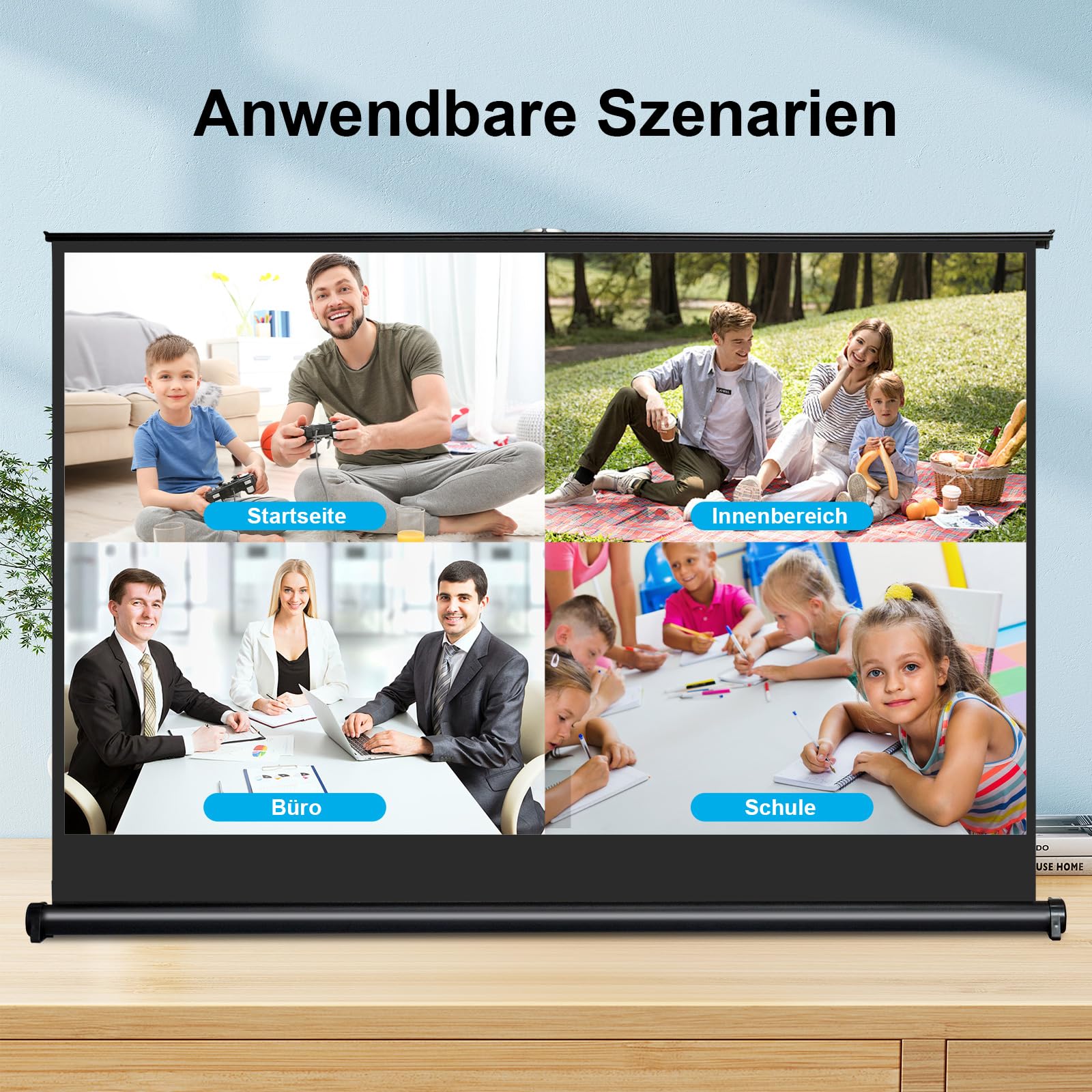 IN&VI Tragbare Leinwand Beamer 40 Zoll,Pull-Up Beamer Leinwand mit Ständer für Camping,Heimkino,Schule,Treffen