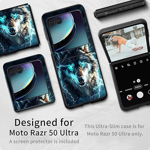 Vista 213 de Funda para Motorola Moto Razr Plus 2023 con protección de pantalla, cubierta trasera de policarbonato duro delgada y ultrafina con patrón de estante