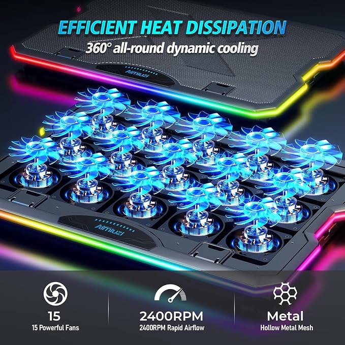 Base para laptop con 15 ventiladores y altura ajustable miniatura 2