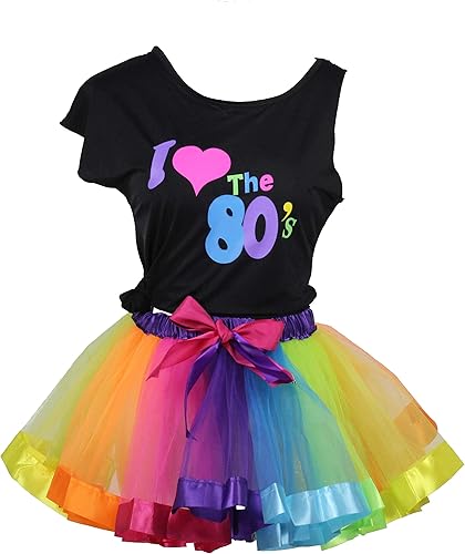 Miniatura 2 de I Love 80s - Tutu arcoíris, falda para niñas, accesorios, conjunto