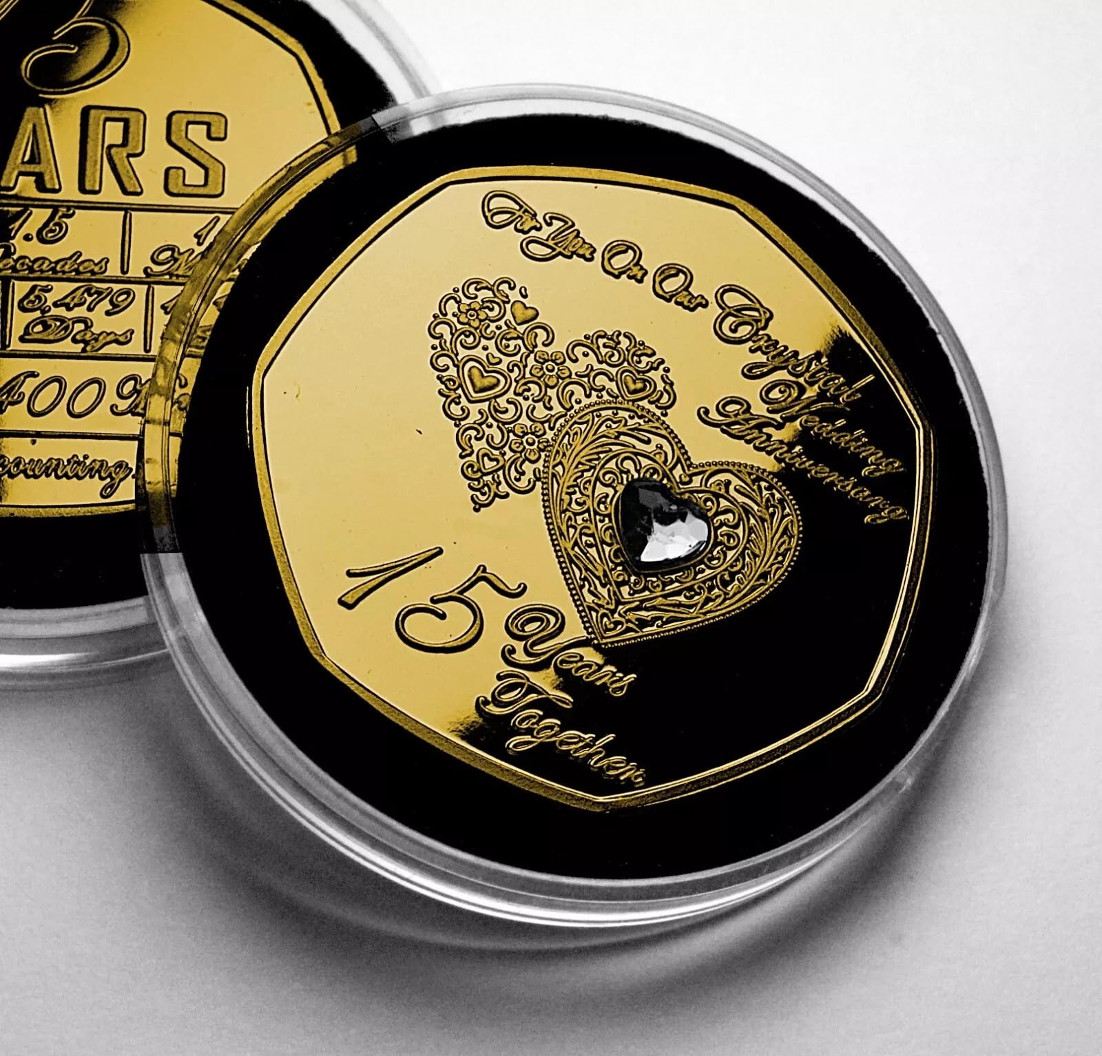 The Commemorative Coin Company Gold On Our 15Th Crystal Wedding Anniversary Commemorative. Capsule. Gem. Gift/Present Husband/Wife/Partner/Couple. 15 Years Of Marriage Fifteen.
