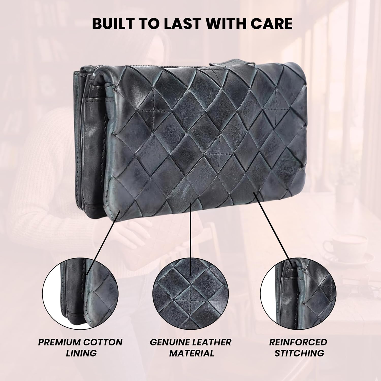 Genuine Leather Wallets for Women, Small Wallet for Ladies Zipper Coin Purse Credit Card Holder with Strap (VL-167-GREY) - Image 5