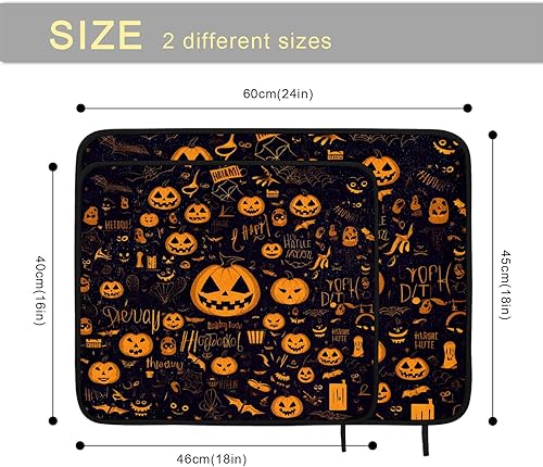 Miniatura 2 de Alfombrillas de secado de platos de calabaza gótica feliz para encimera de cocina, 24 x 18 pulgadas, decoración gótica, almohadilla de secado de
