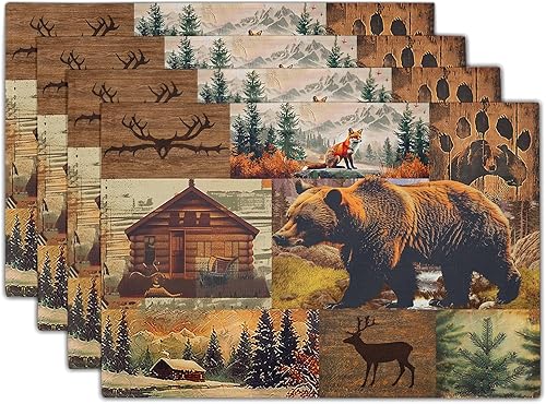 Miniatura 44 de Juego de 4 manteles individuales de primavera, diseño de pájaros azules, flores, flores, estación, primavera, floral, lavable, rústico, decoración