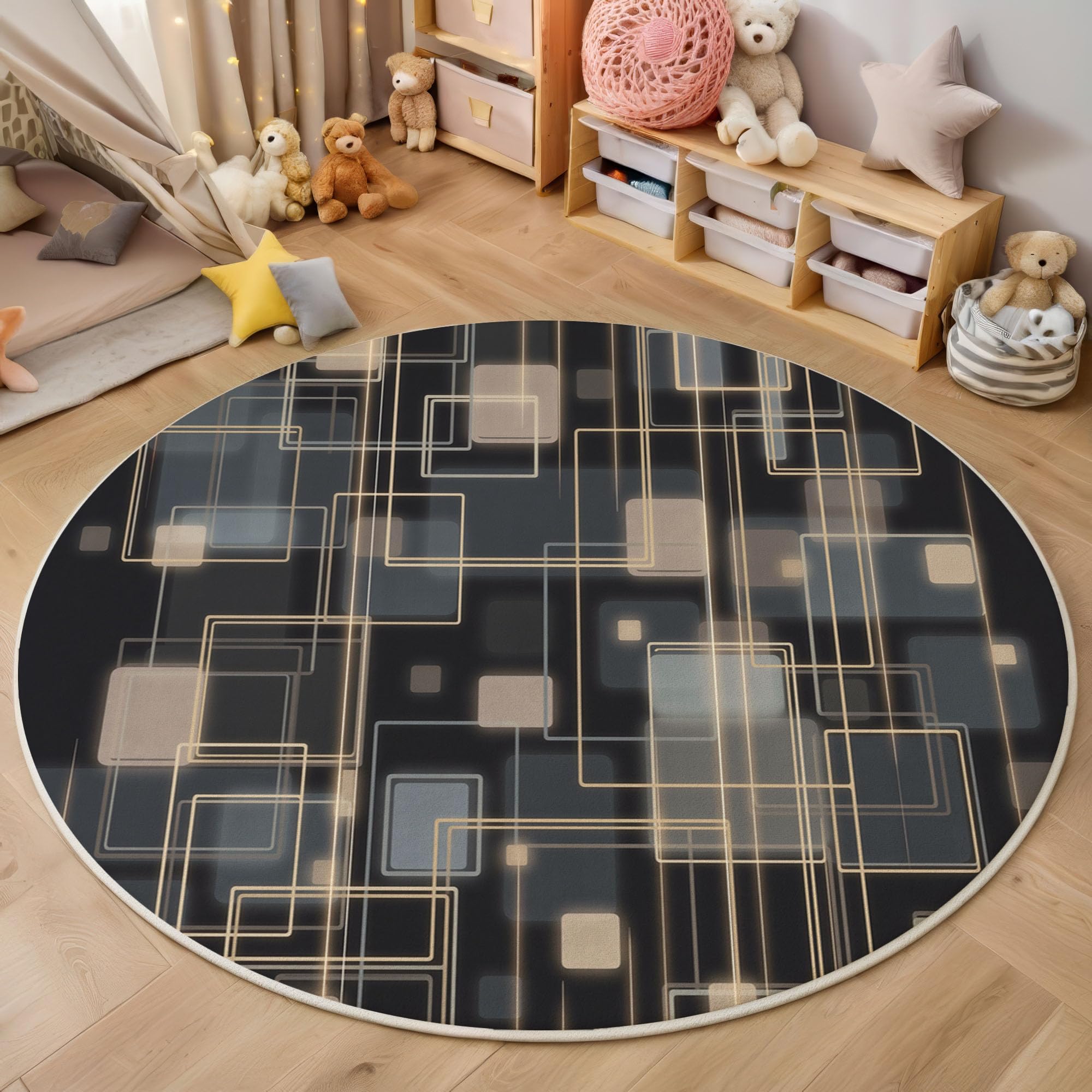 Tapis rond lavable 200cm aux motifs abstraits pour salon et chambre