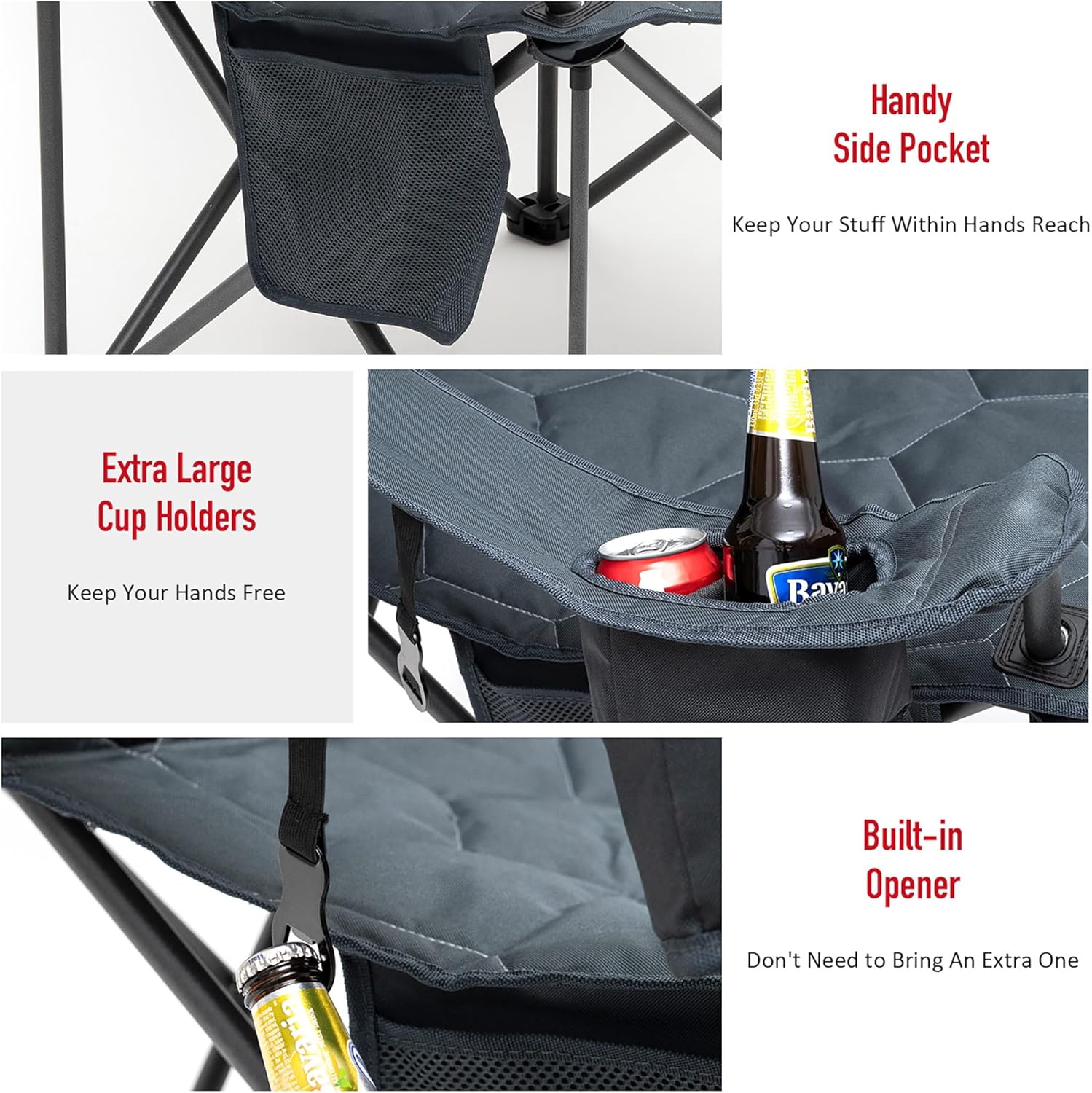 SUNNYFEEL XXL Oversized Camping Chair Heavy Duty 500 LBS for Big Tall People Above 6'4 Padded Portable Folding Sports Lawn Chairs with Armrest Cup Holder & Pocket for Outdoor/Travel/Picnic/Camp