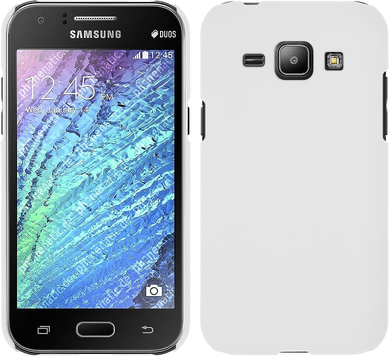PhoneNatic Funda Rígida Compatible con Samsung Galaxy J1 (2015 - J100) - Goma Blanco - Cover Cubierta + Protector de Pantalla
